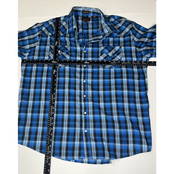 Plains Big Man Western Wear Mens 2X Blue Plaid Short Sleeve‎ Pearl Snap - Picture 4 of 6